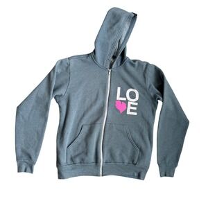 M22  Size M Michigan Love Full Zip Hoodie Blue Gray Fleece Lined Sweatshirt